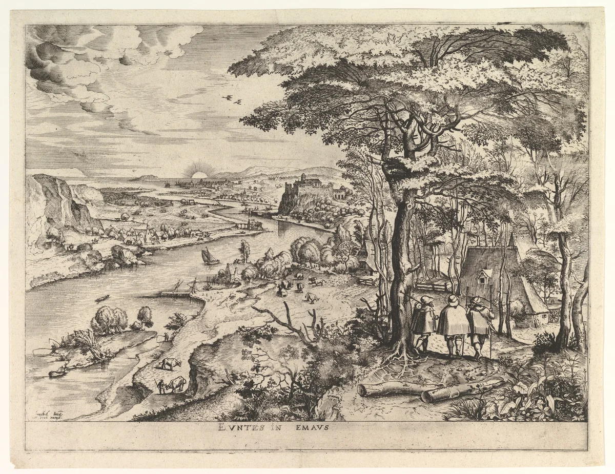 Euntes in Emaus (Landscape with Pilgrims at Emmaus), from "The Large Landscapes" by Pieter Bruegel, print, 1550-1561