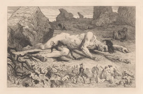The Blood of Giants illustration for Louis Bouilhet's sonnet in "Sonnets and Etchings" by J. Bouilhet, print, 1869