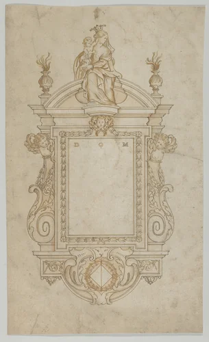 Design for an Epitaph surmounted by a Statue of the Virgin and Child by anonymous, drawing, 1600-1699