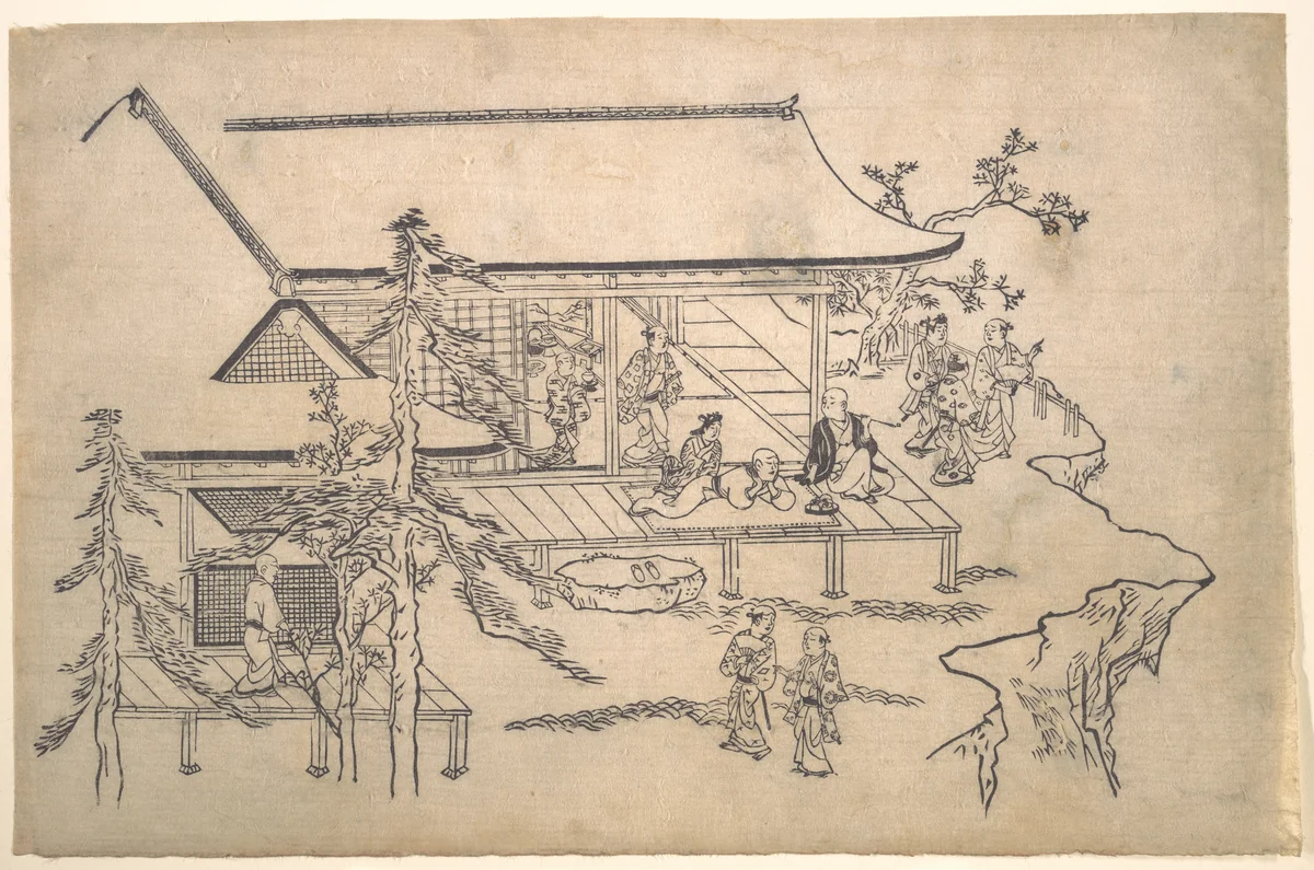 Flower-Viewing Scene by Hishikawa Moronobu (菱川師宣), print, 1675-1695