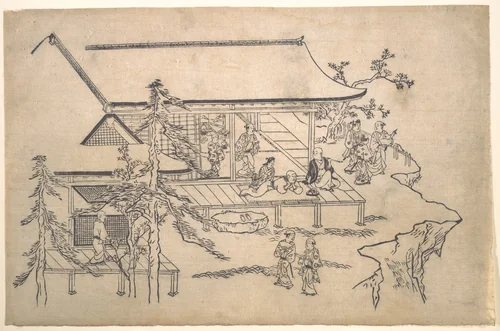 Flower-Viewing Scene by Hishikawa Moronobu (菱川師宣), print, 1675-1695