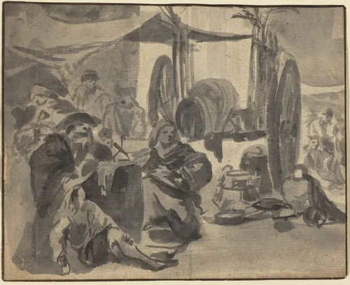 Market Scene by Netherlandish 17th Century, drawing, 1600-1699