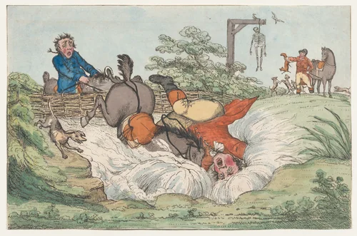 A Rider Falls into Water by Henry William Bunbury, print, 1780-1820