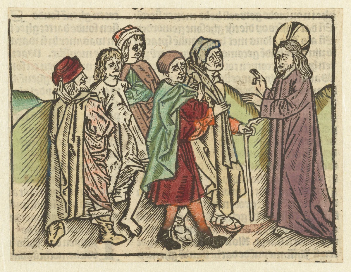 Christus geneest twee blinden en een bezetene by Unknown, print, 1485-1491