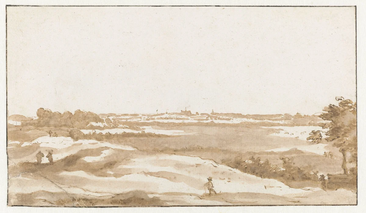 Gezicht op Haarlem vanuit de duinen by Jan de Bisschop, drawing, 1648-1671
