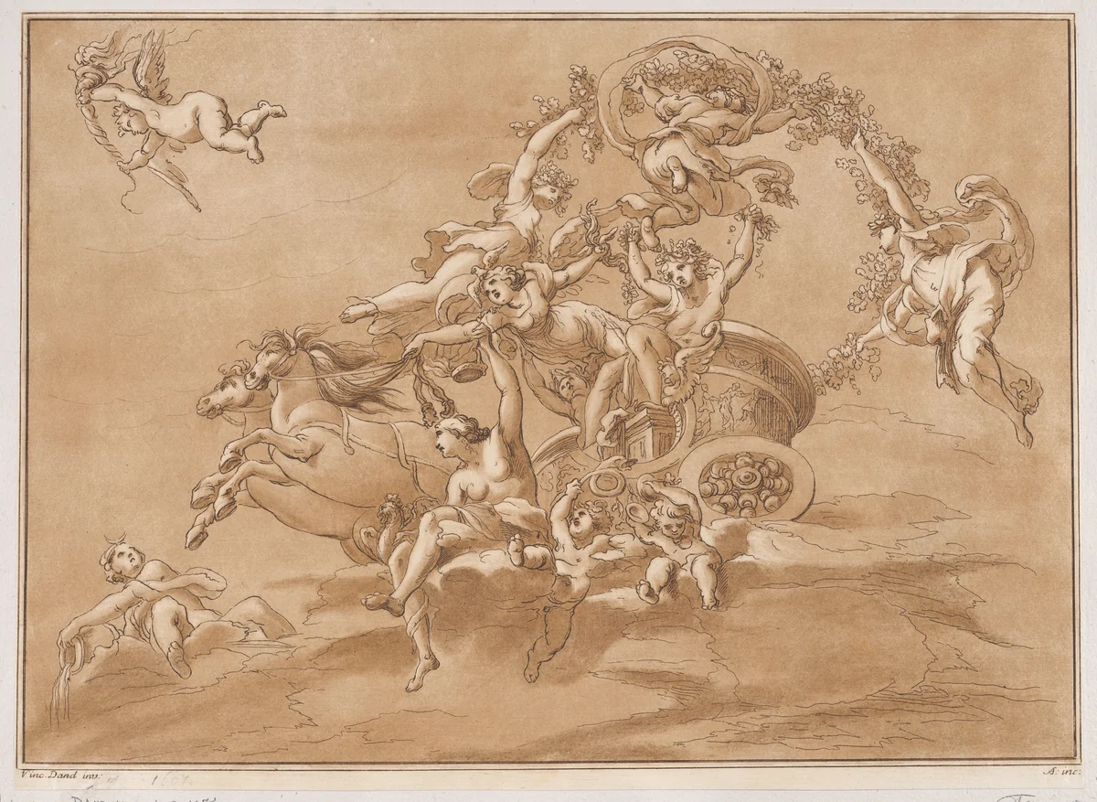 A goddess in a chariot by Andrea Scacciati, print, 1750-1775