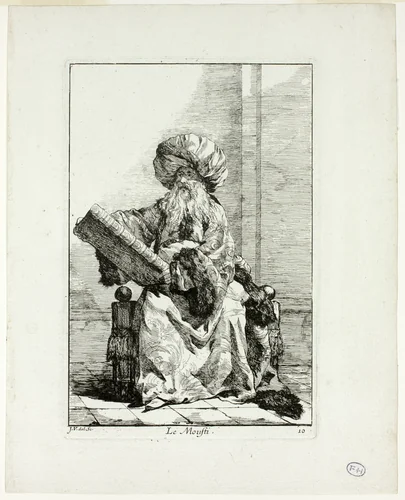 Le Moufti, plate ten from Caravanne du Sultan à la Mecque by Joseph-Marie Vien, print, 1748