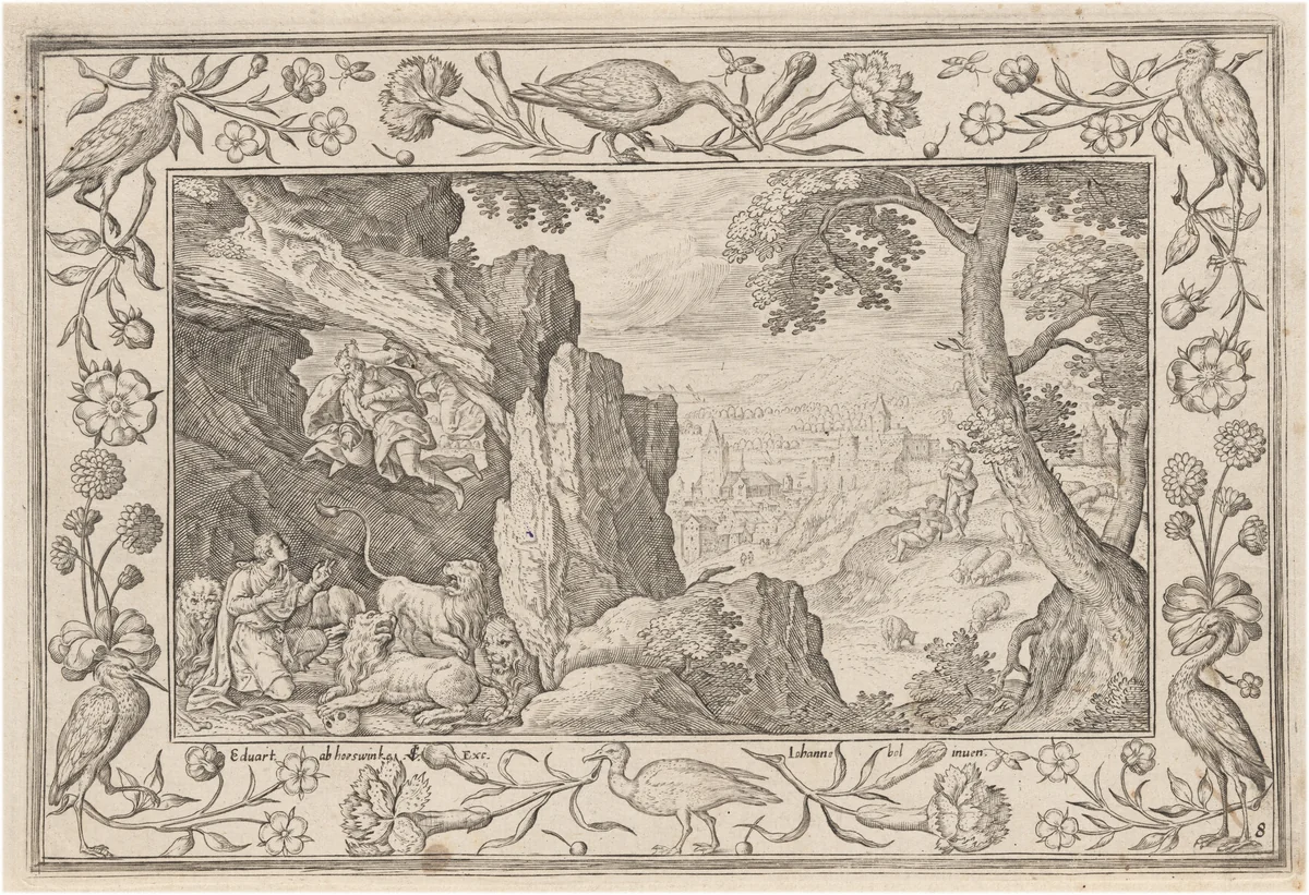 Daniel in the Lion’s Den by Adriaen Collaert, print, 1579-1589