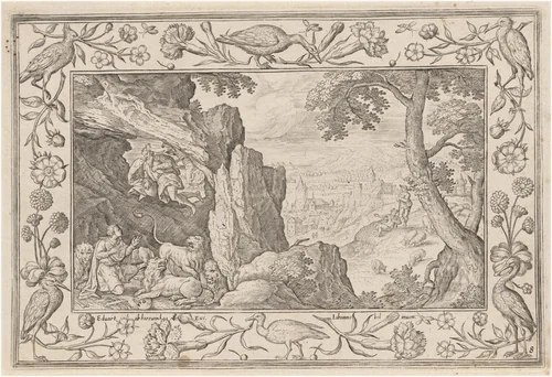 Daniel in the Lion’s Den by Adriaen Collaert, print, 1579-1589