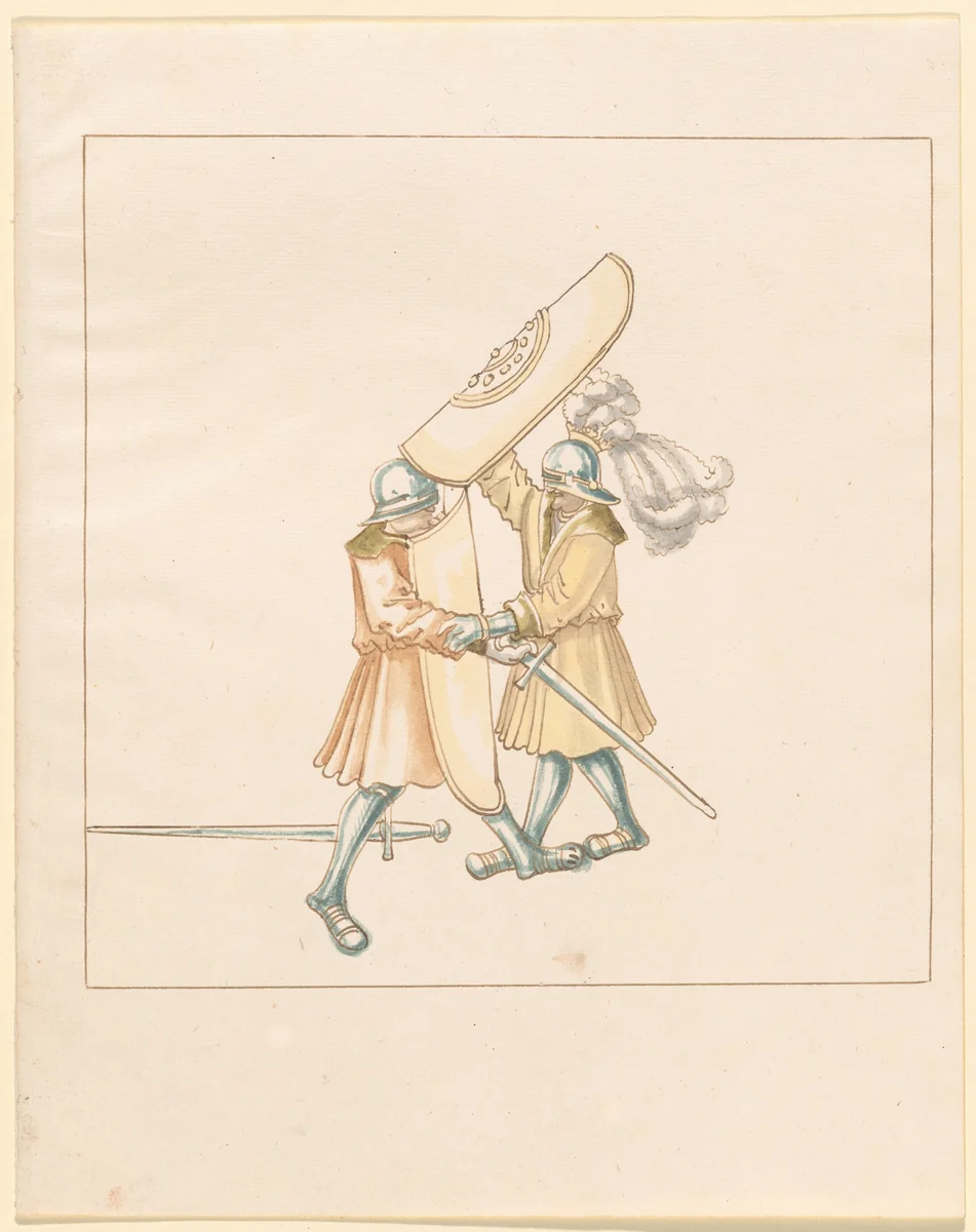 Foot Combat with Swords and Pavesen Shields by German 16th Century, drawing, 1515