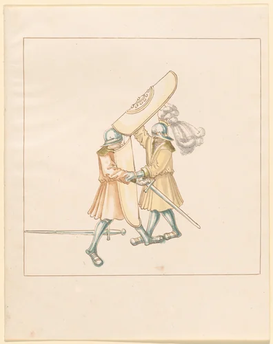Foot Combat with Swords and Pavesen Shields by German 16th Century, drawing, 1515