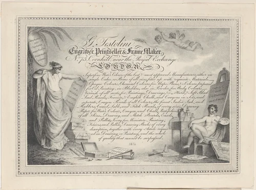 Trade Card for G. Testolini, Engraver, Printseller and Frame Maker by Gaetano Testolini, print, 1800-1900