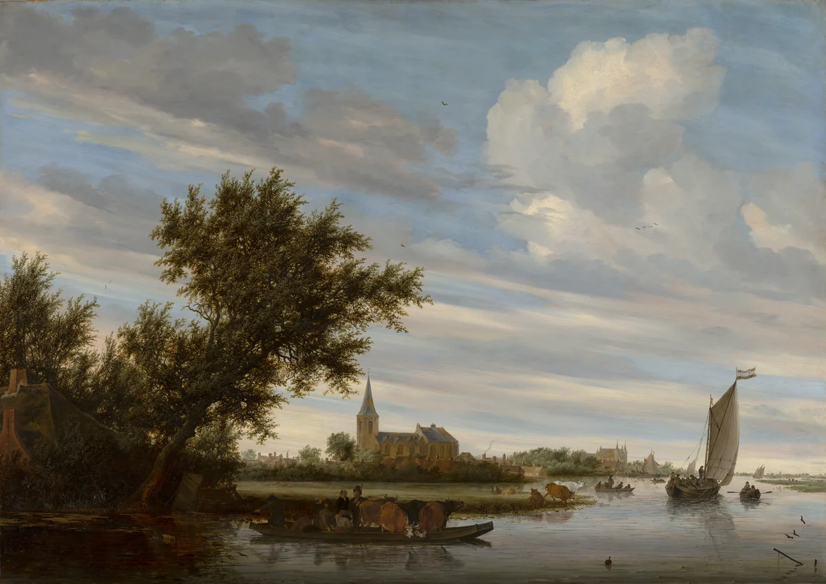 River View with Church and Ferry by Salomon van Ruysdael, painting, 1649