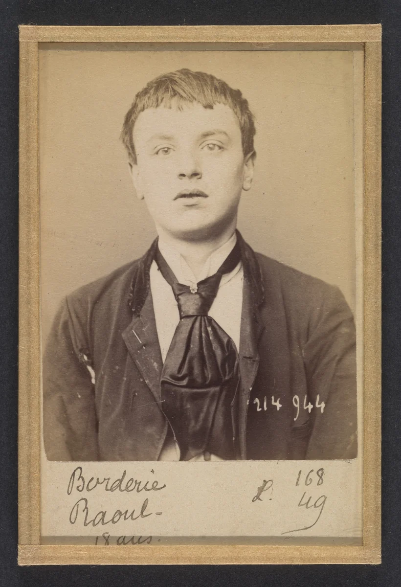 Borderie. Raoul. 18 ans, né à Castelsarazin (Tarn & Garonne). Peintre en bâtiment. Anarchiste. 1/3/94. by Alphonse Bertillon, photograph, 1894