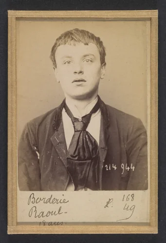 Borderie. Raoul. 18 ans, né à Castelsarazin (Tarn & Garonne). Peintre en bâtiment. Anarchiste. 1/3/94. by Alphonse Bertillon, photograph, 1894