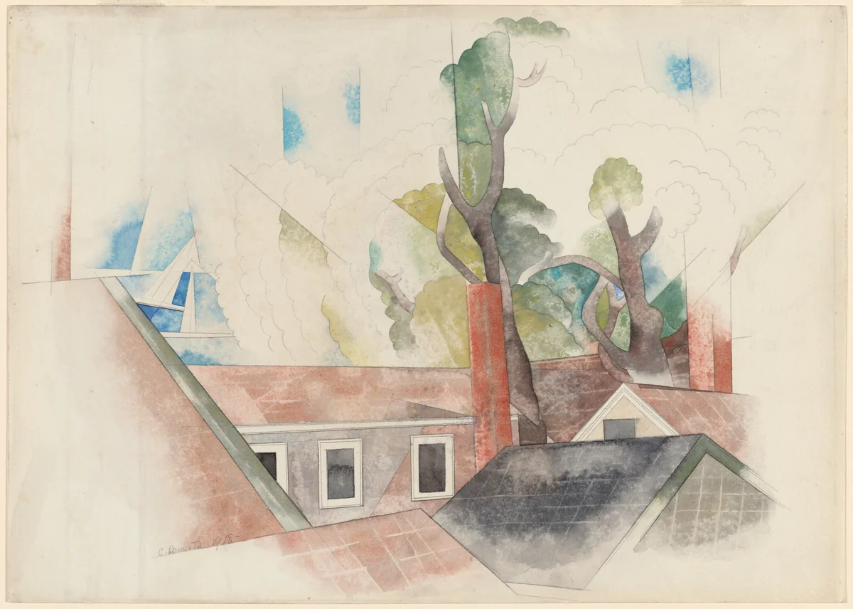 Rooftops and Trees by Charles Demuth, drawing, 1918