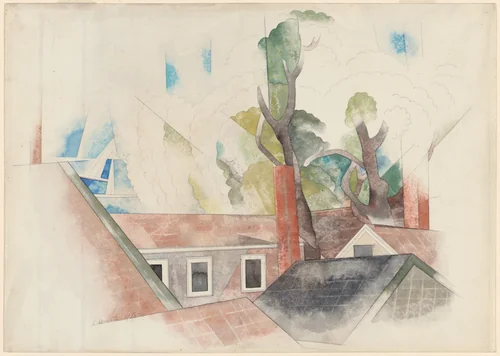 Rooftops and Trees by Charles Demuth, drawing, 1918