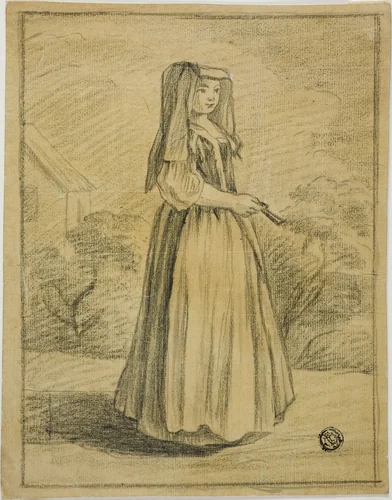 Young Woman from Frascati by Nicolas Vleughels, drawing, 1700-1799