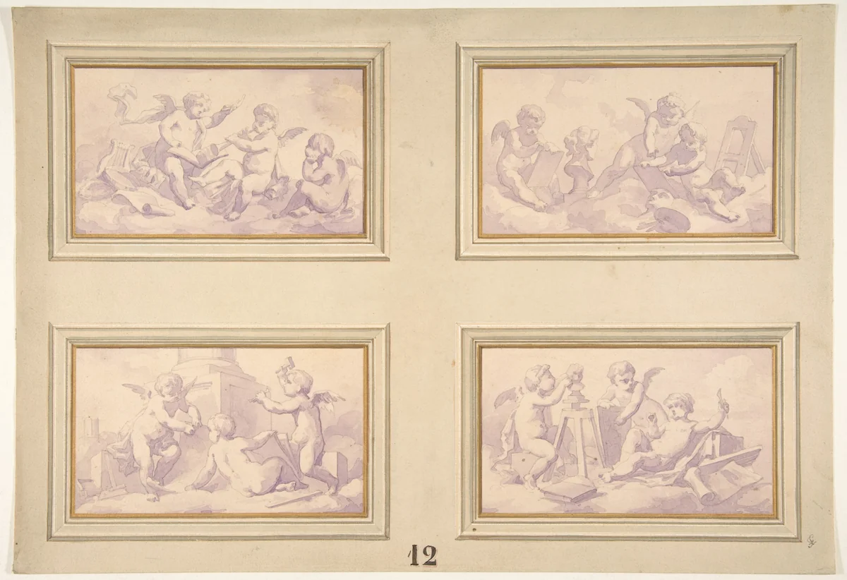 Designs featuring the allegories of the arts by Jules-Edmond-Charles Lachaise, drawing, 1850-1900