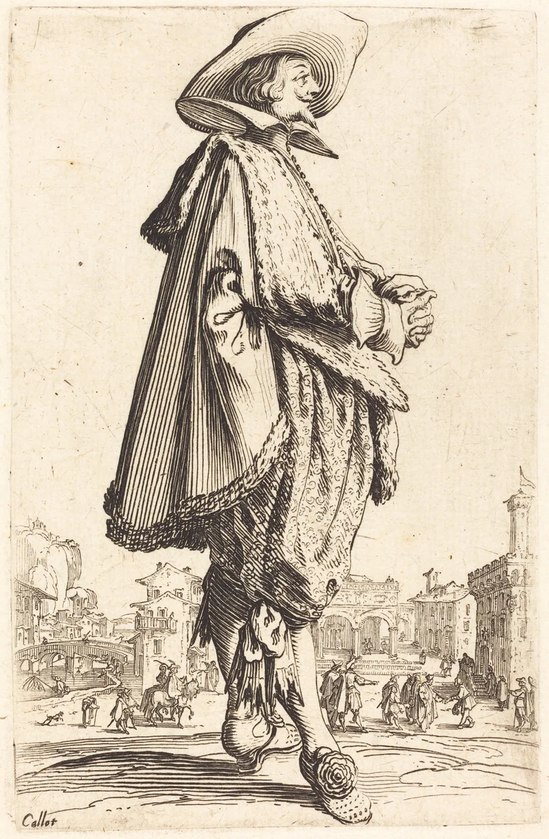 Noble Man with Folded Hands by Jacques Callot, print, 1620-1623