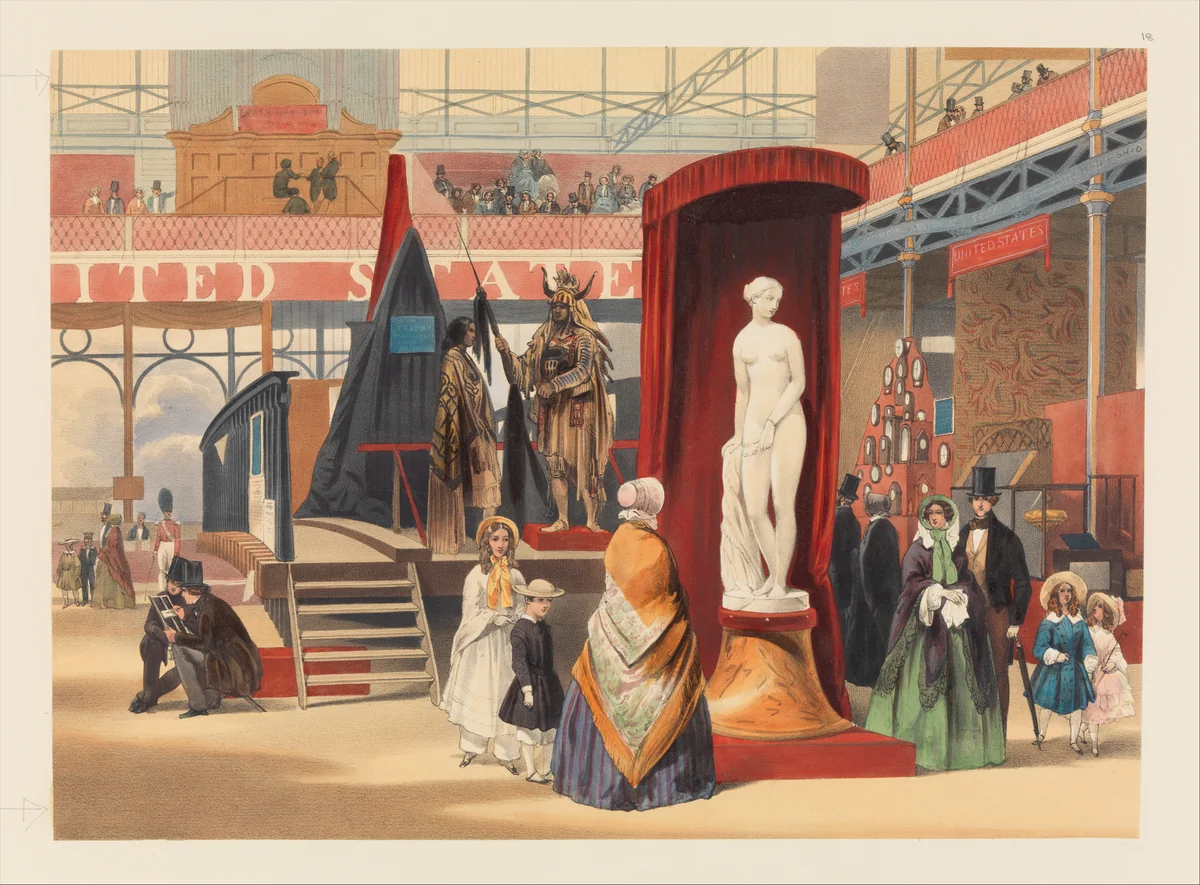 View in the East Nave; The Greek Slave, by Power [sic], from "Recollections of the Great Exhibition, 1851" by John Absolon, print, 1851