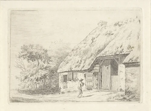 Man met een spade bij een boerderij by Johan Christiaan Willem Safft, print, 1788-1846