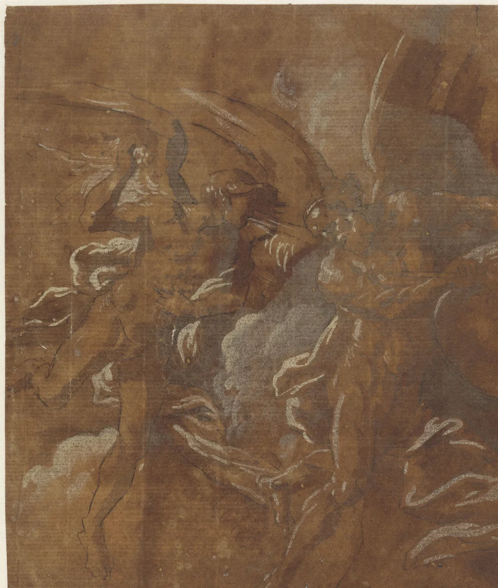 Twee gevleugelde mannen by Unknown, drawing, 1570-1609