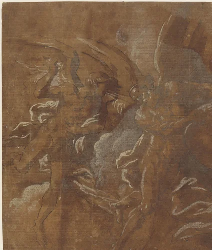 Twee gevleugelde mannen by Unknown, drawing, 1570-1609