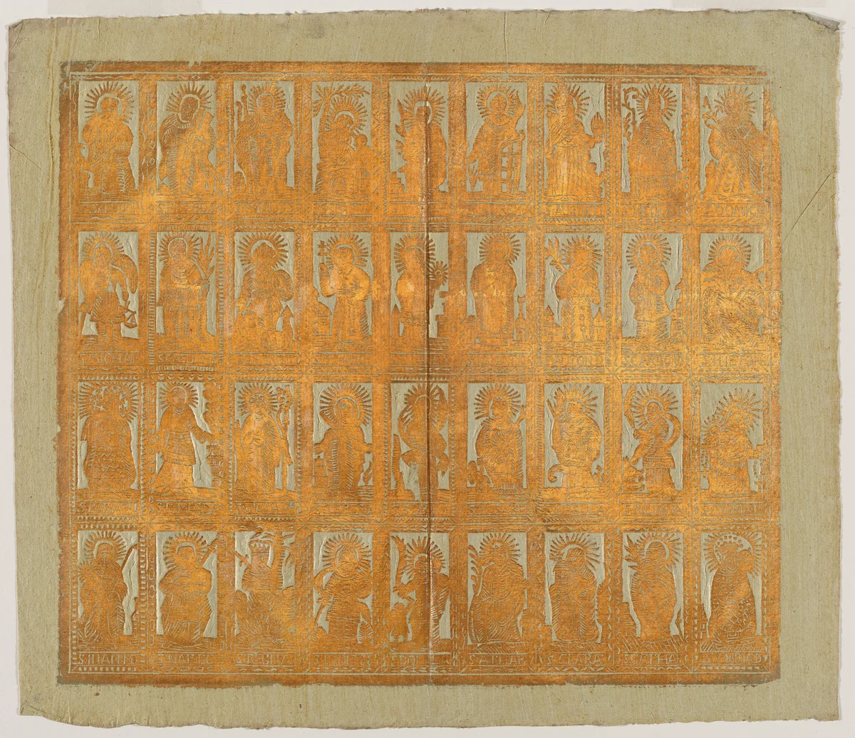 Endpaper with Saints by Johann Lechner, print, 1700-1799