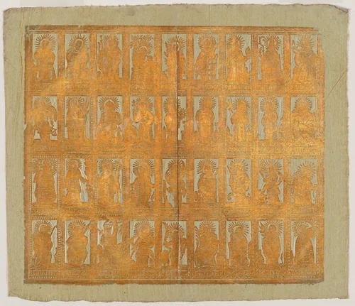 Endpaper with Saints by Johann Lechner, print, 1700-1799