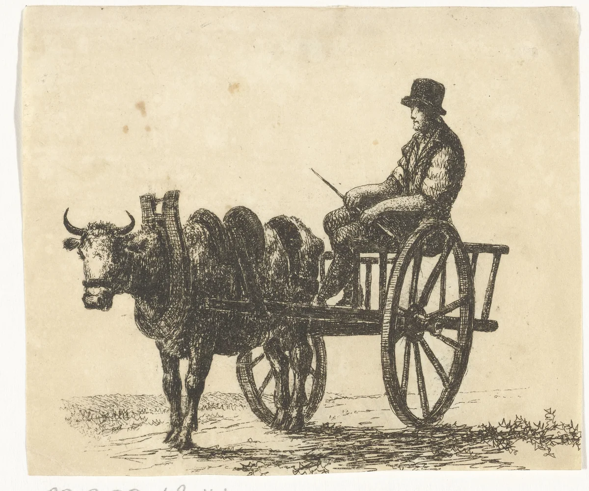 Man op een ossekar by Otto Baron Howen, print, 1784-1848