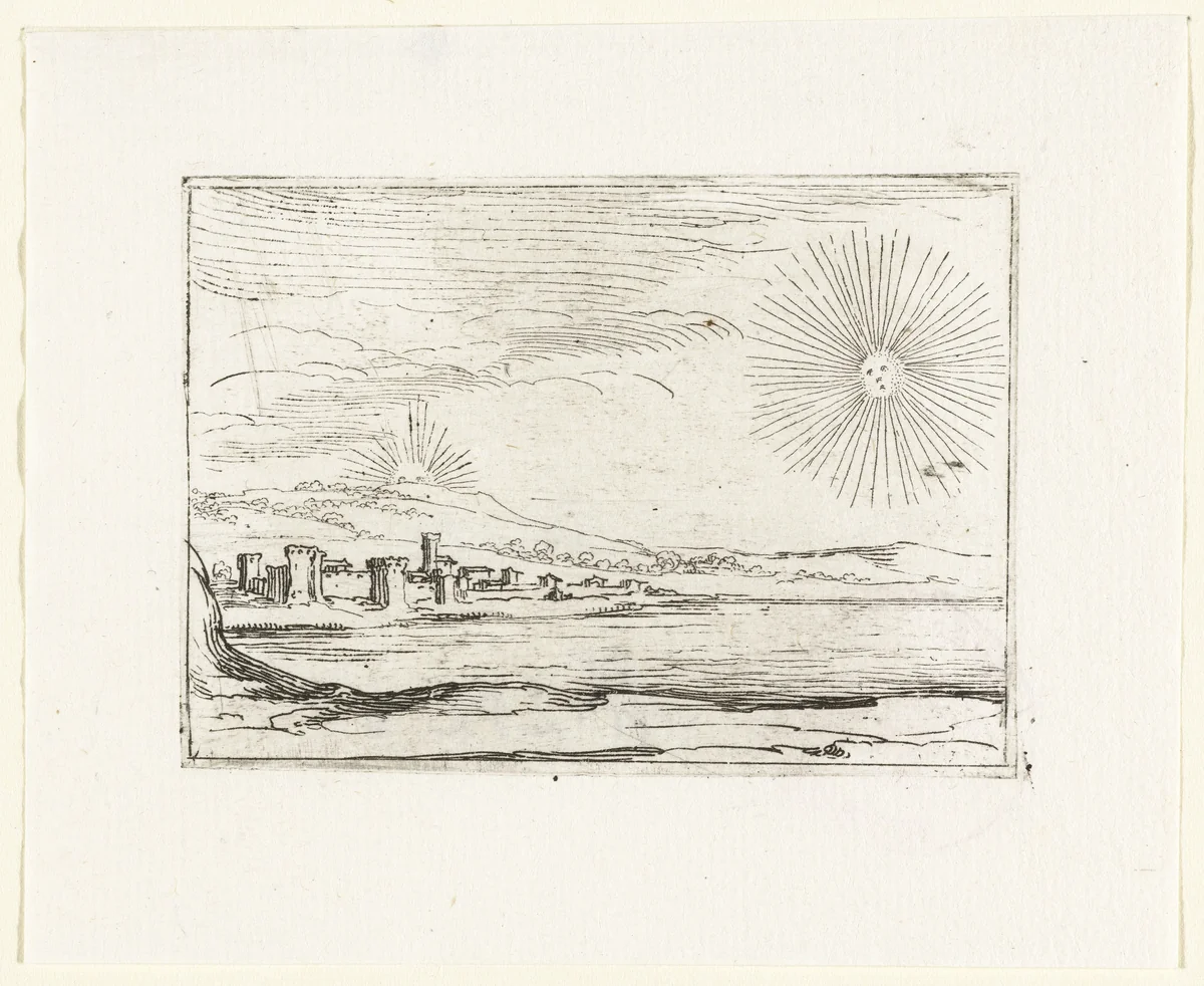 Zonsopgang by Jacques Callot, print, 1621-1635