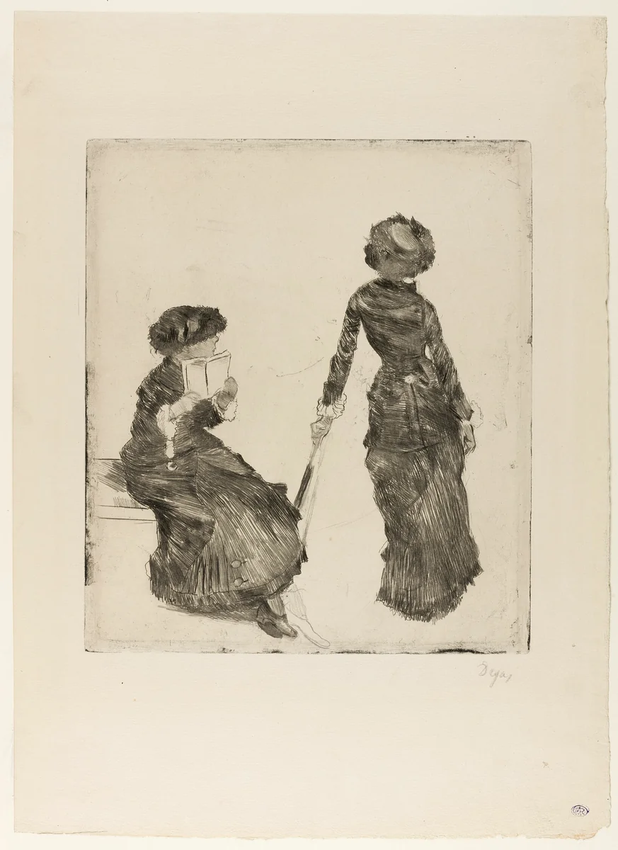 Mary Cassatt at the Louvre: The Etruscan Gallery by Edgar Degas, print, 1879-1880