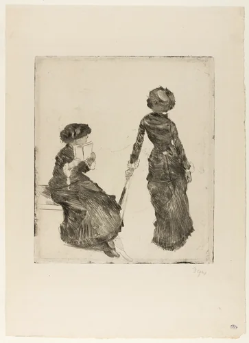 Mary Cassatt at the Louvre: The Etruscan Gallery by Edgar Degas, print, 1879-1880