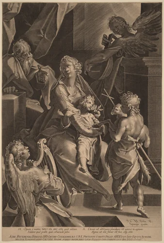 The Holy Family and Two Angels by Lucas Kilian
Bartholomaeus Spranger, print, 1605