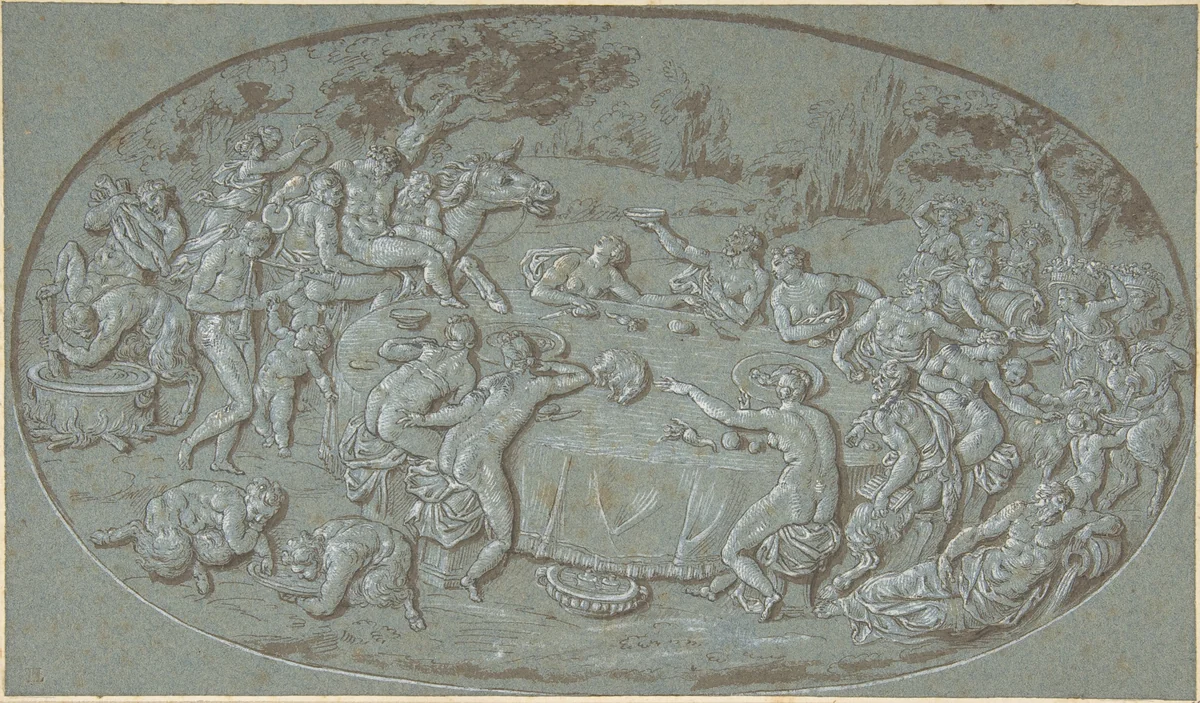 King Midas Feasting At The Arrival of Silenus by Bernard Picart, drawing, 1693-1733