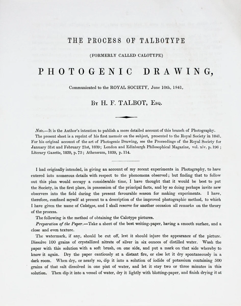 The Process of Talbotype (formerly called Calotype) Photogenic Drawing by William Henry Fox Talbot, drawing, 1841