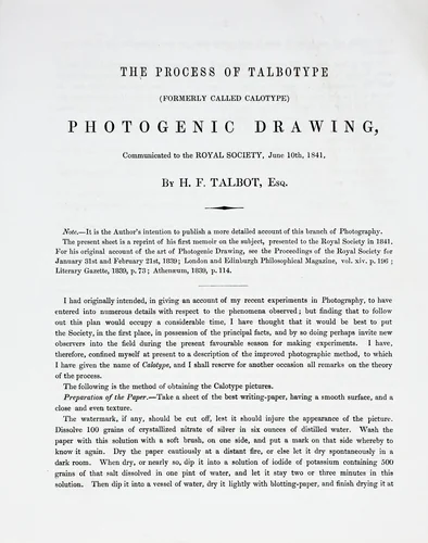 The Process of Talbotype (formerly called Calotype) Photogenic Drawing by William Henry Fox Talbot, drawing, 1841