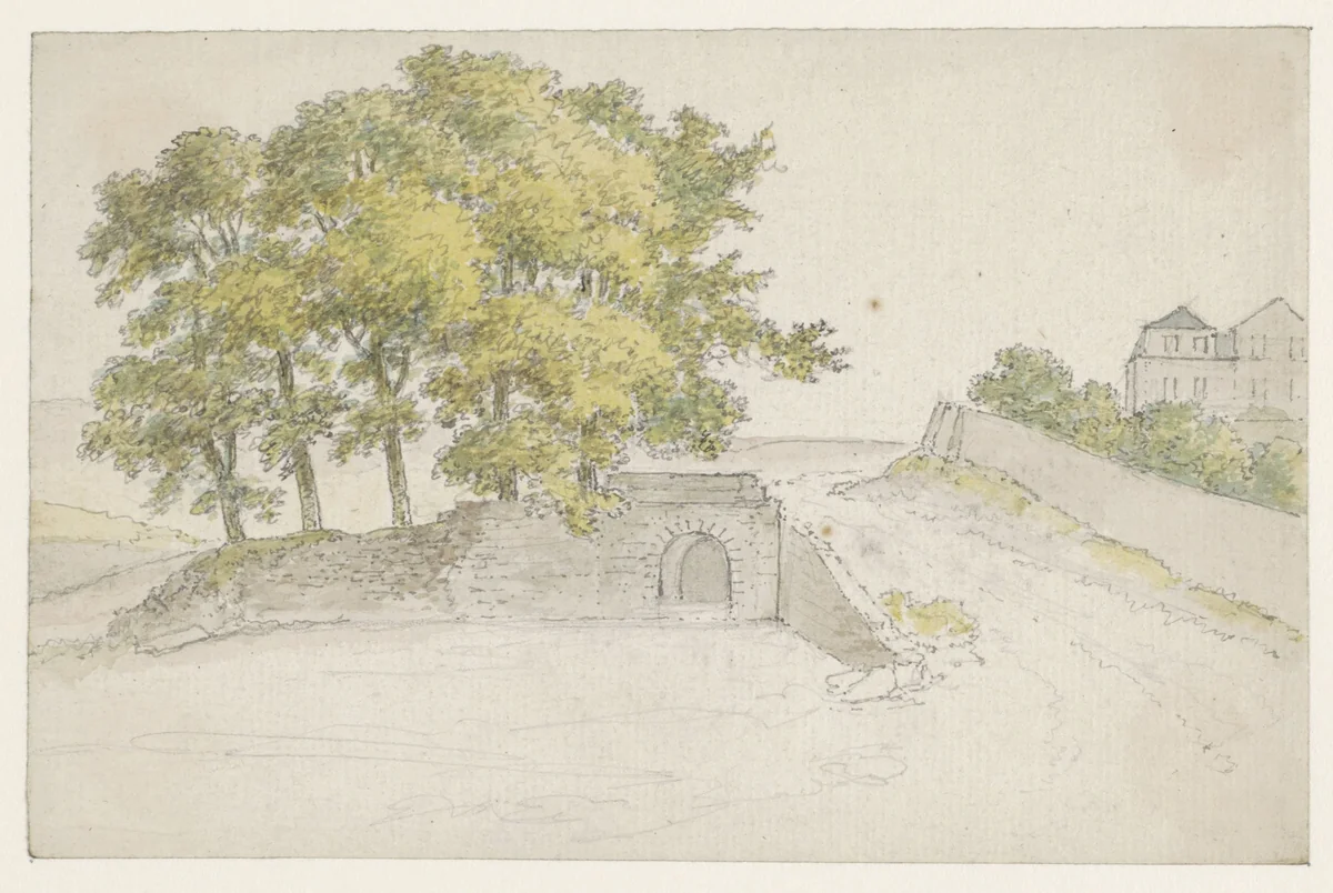 Boomgroep op een bolwerk by Georges Michel, drawing, 1773-1843