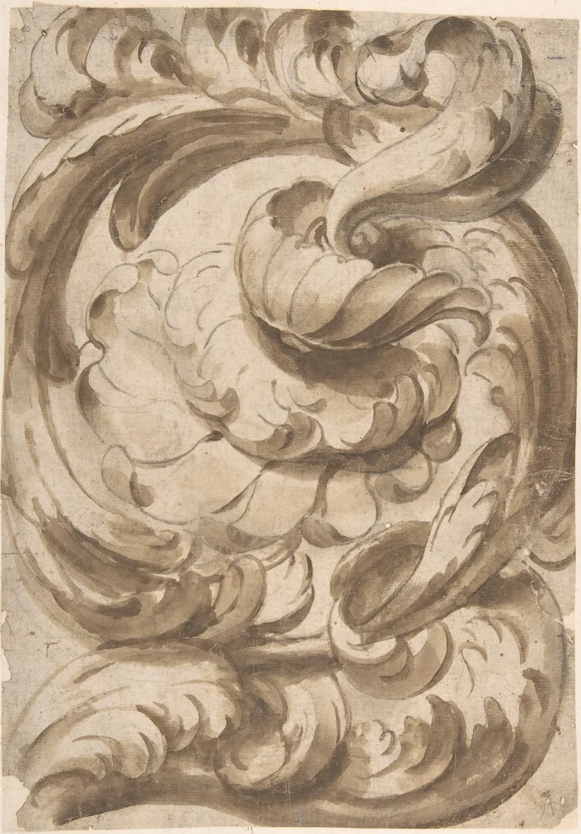 Acanthus Scroll with Rosette by anonymous, drawing, 1600-1699