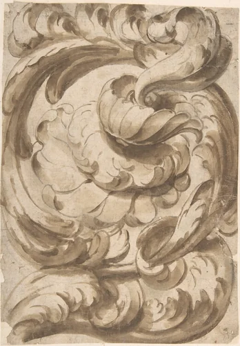 Acanthus Scroll with Rosette by anonymous, drawing, 1600-1699
