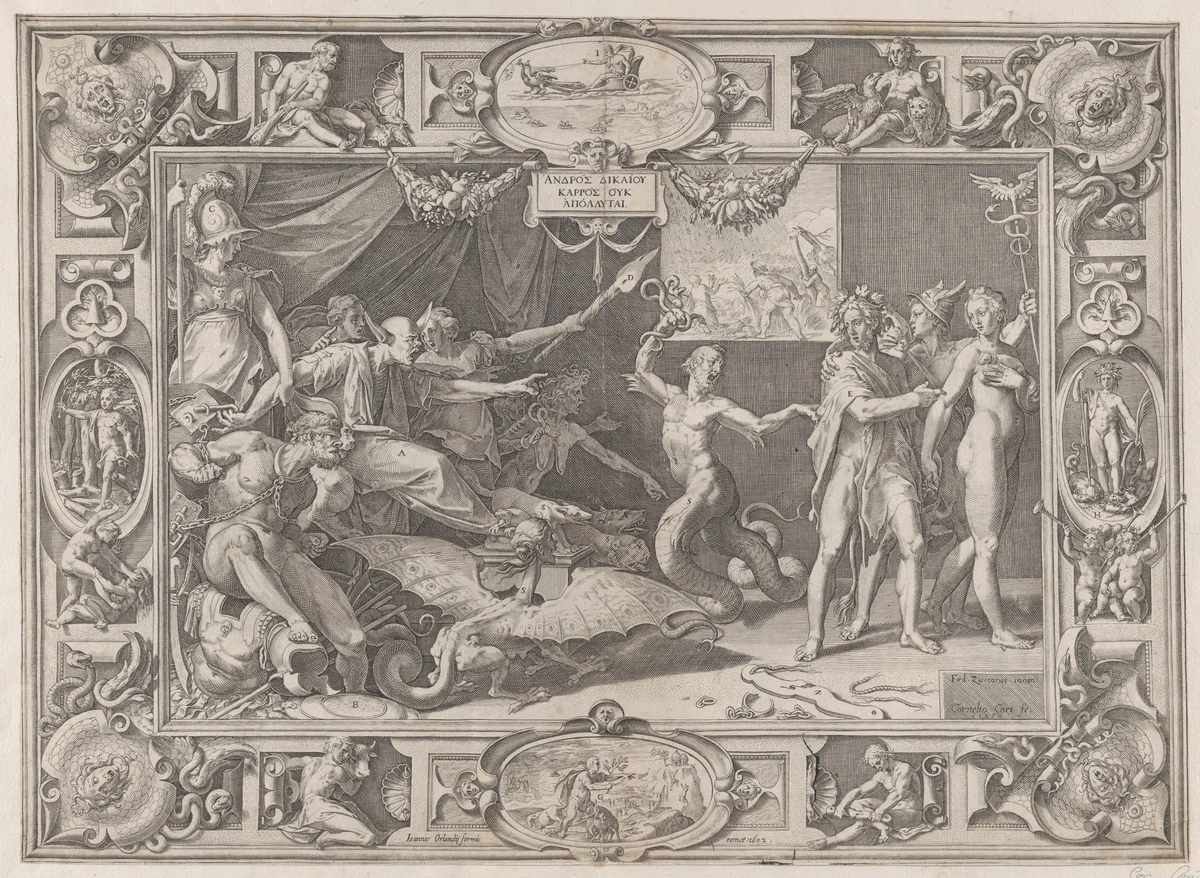 The Calumny of Apelles by Cornelis Cort, print, 1602