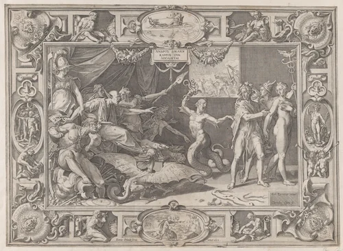 The Calumny of Apelles by Cornelis Cort, print, 1602