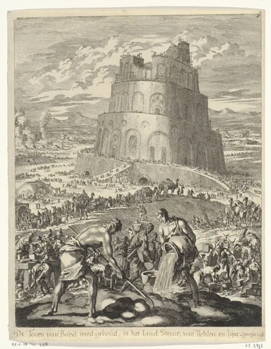 Bouw van de Toren van Babel by Jan Luyken, print, 1708