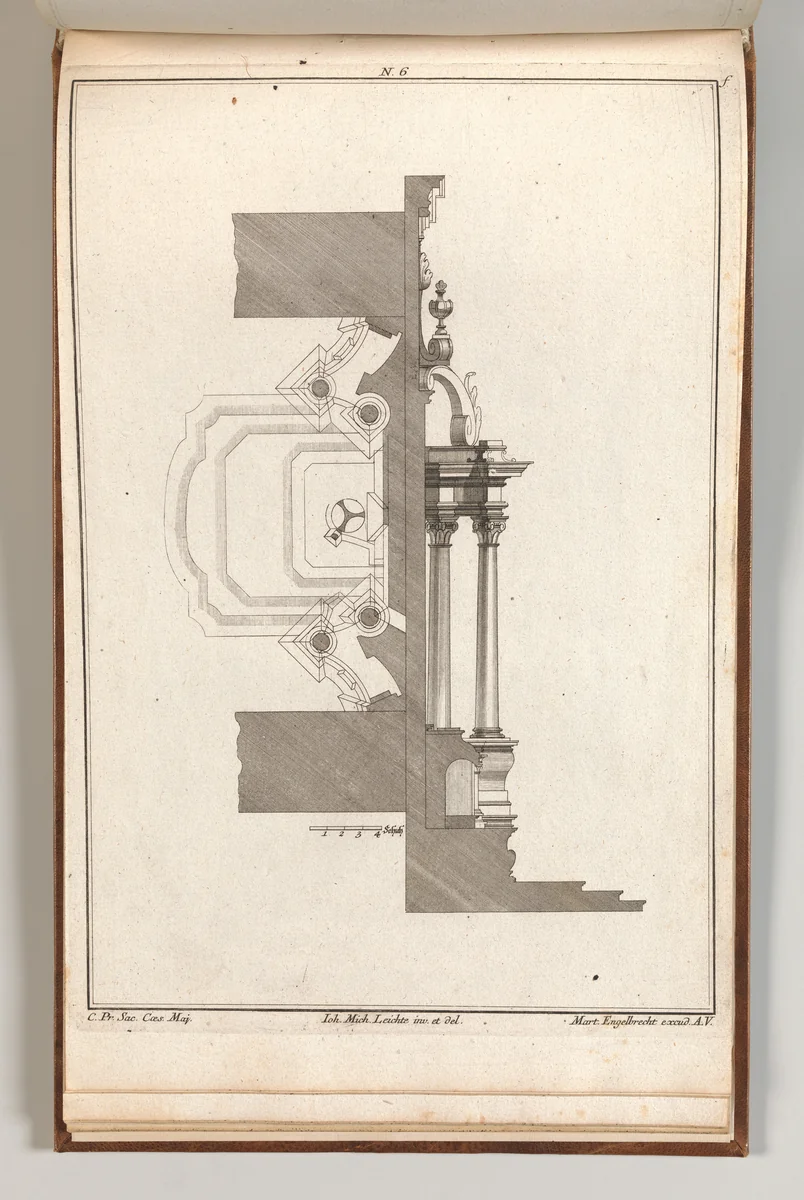 Floorplan and Side View of an Altar, Plate f (2) from 'Unterschiedliche Neu Inventierte Altäre mit darzu gehörigen Profillen u. Grundrißen.' by Johann Michael Leüchte, book, 1745-1755
