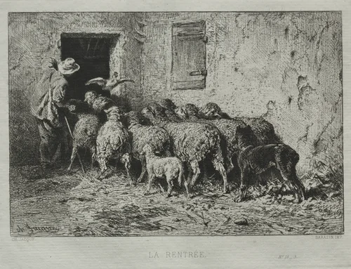 The Return by Charles-Émile Jacque, print, 1864