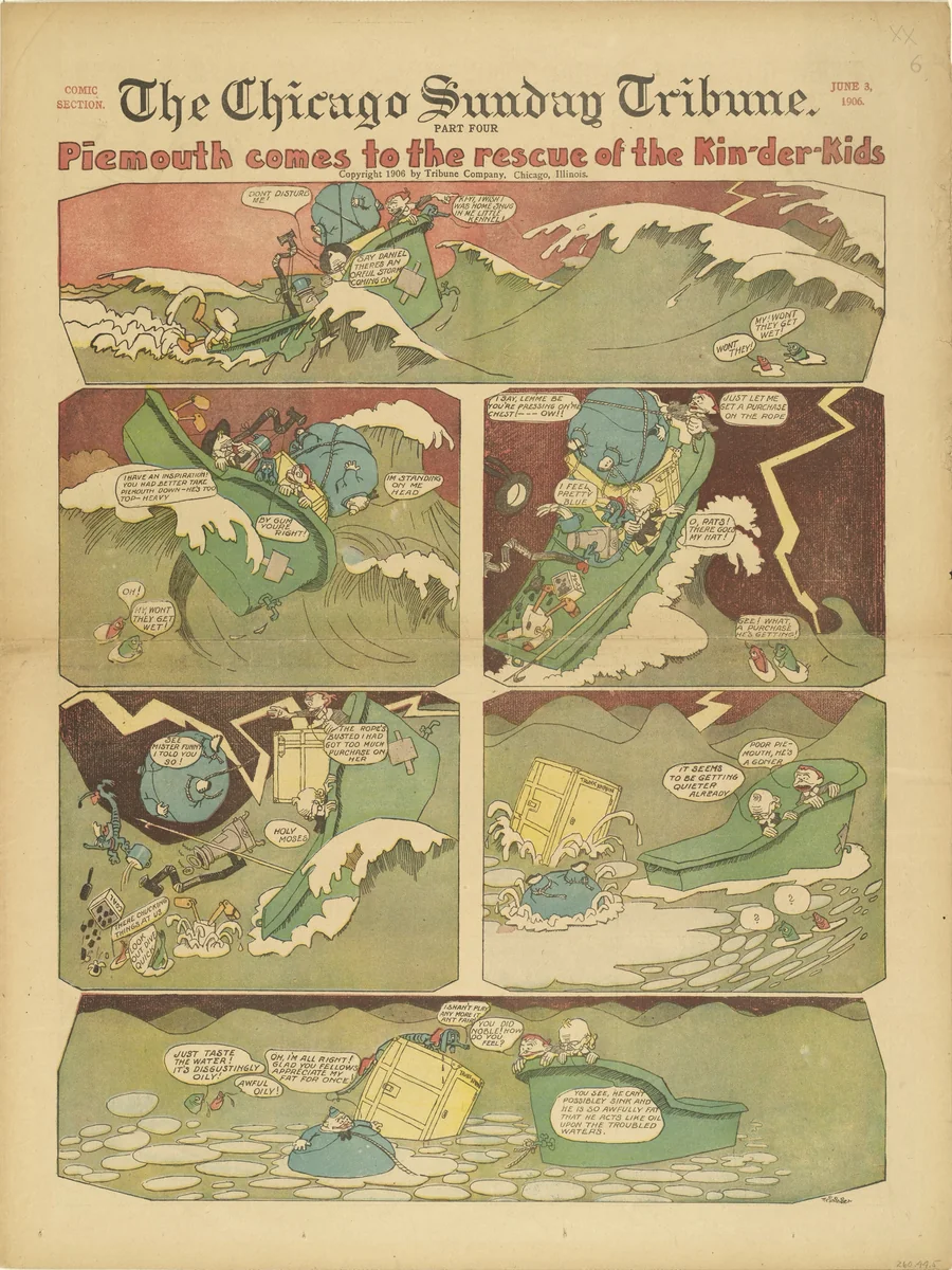 Piemouth Comes to the Rescue of the Kin-der-Kids from The Chicago Sunday Tribune by Lyonel Feininger, print, 1906