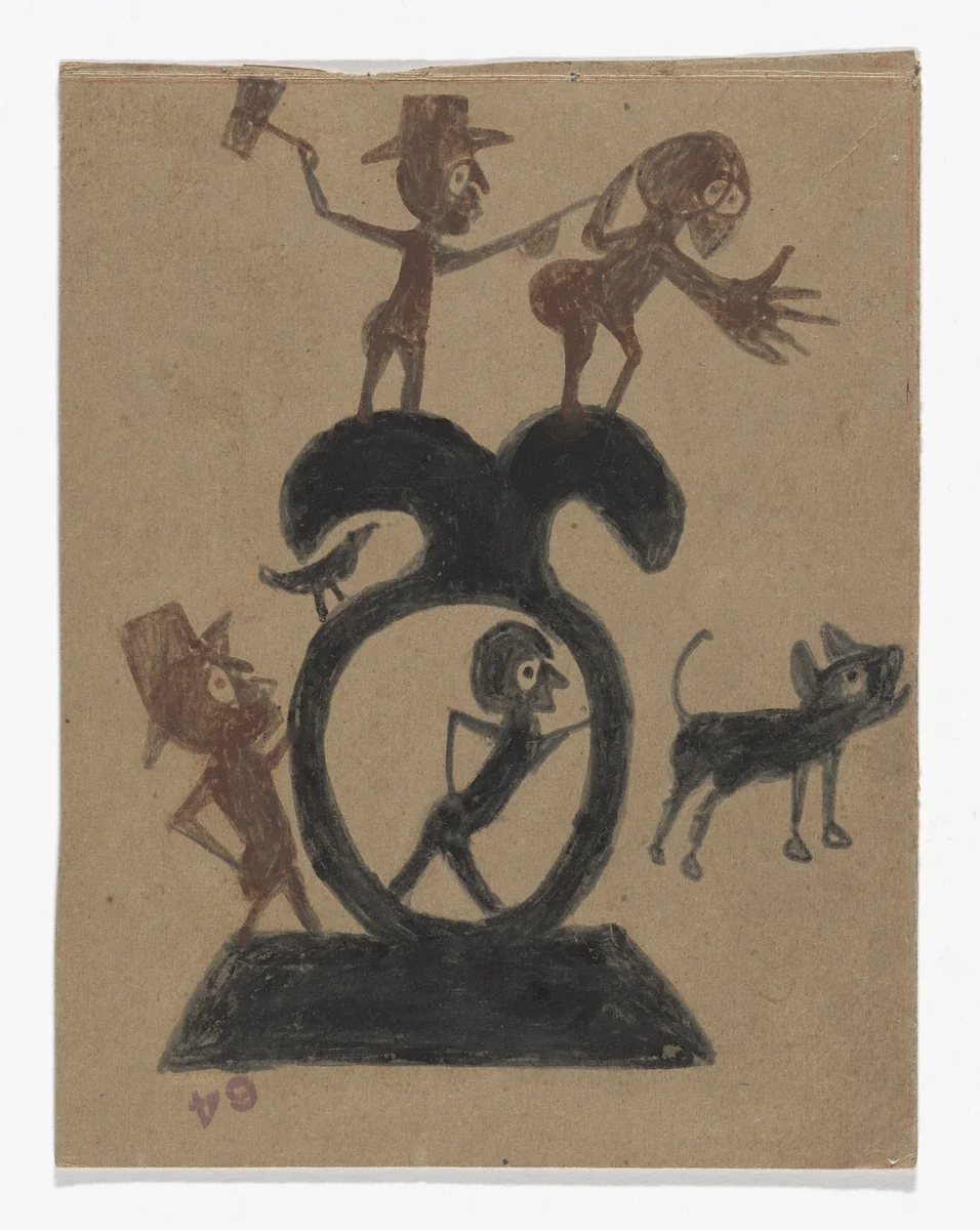 Figure Construction (Woman and Man with Axe) by Bill Traylor, drawing, 1939