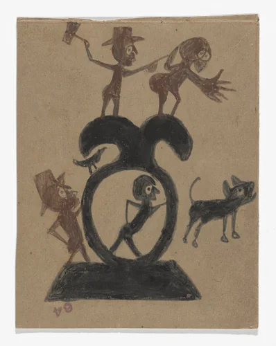 Figure Construction (Woman and Man with Axe) by Bill Traylor, drawing, 1939