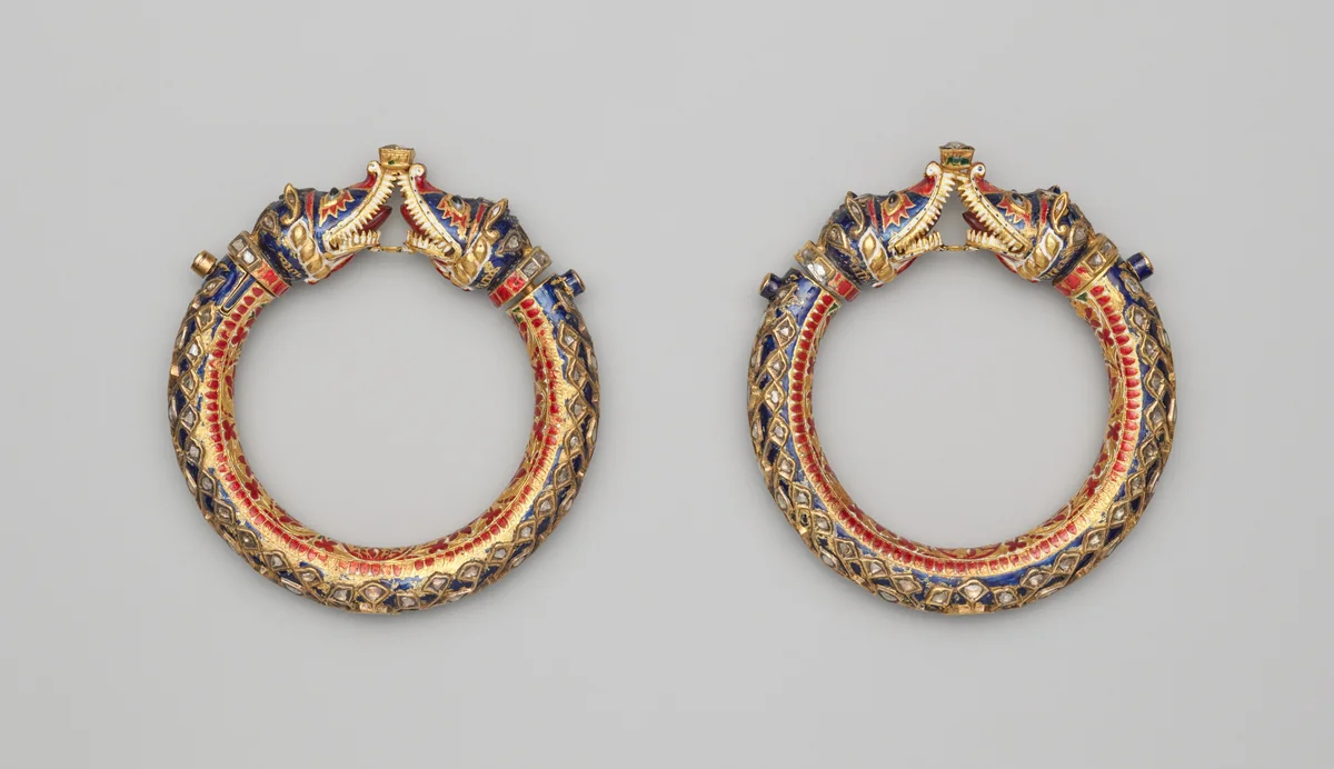 Pair of Bracelets with Confronting Makara Heads (Karas) by India Rajasthan, metalwork, 1801-1900